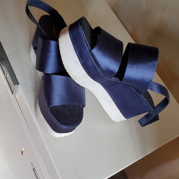 Zara navy blue platform sandals in size 10 - Picture 8 of 8